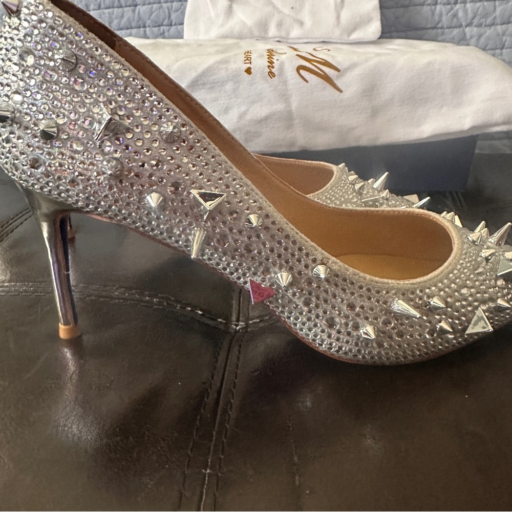 K M by Katherine Metallic Studded Pumps